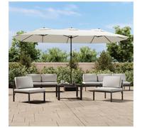 Double-Head Garden Parasol Sand White 449x265cm Polyester Iron LED Lights Crank