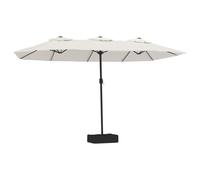 vidaXL Double-Head Garden Parasol with LEDs Canopy Outdoor Umbrella Sand White