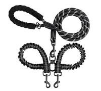 Double Head Pet Towing Rope One Drag Two Night Reflection Anti Winding Elastic Nylon Walking Dog Rope Supplies Accessories(Schwarz)