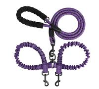 Double Head Pet Towing Rope One Drag Two Night Reflection Anti Winding Elastic Nylon Walking Dog Rope Supplies Accessories(PURPLE)
