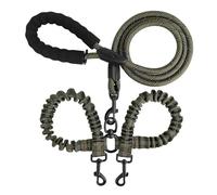Double Head Pet Towing Rope One Drag Two Night Reflection Anti Winding Elastic Nylon Walking Dog Rope Supplies Accessories(Army green)