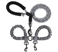 Double Head Pet Towing Rope One Drag Two Night Reflection Anti Winding Elastic Nylon Walking Dog Rope Supplies Accessories(GRAY)