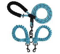 Double Head Pet Towing Rope One Drag Two Night Reflection Anti Winding Elastic Nylon Walking Dog Rope Supplies Accessories(Light blue)