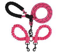 Double Head Pet Towing Rope One Drag Two Night Reflection Anti Winding Elastic Nylon Walking Dog Rope Supplies Accessories(Pink)