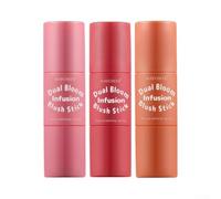 Double Headed Blush with Brush Waterproof Cream Blusher Long Lasting Makeup for Cheeks Lips Eyes Pink Red Orange Shades Portable Travel Size 10cm(01#Pink)