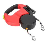 Double Headed Dog Leash, 360° Rotatable Automatic Extendable Pet Walking Lead with LED Light for Night Walking for 2 Dogs (Dark Gray) (Red)