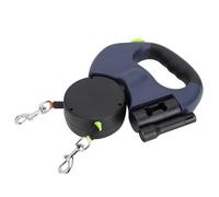 Double Headed Dog Leash, 360° Rotatable Automatic Extendable Pet Walking Lead with LED Light for Night Walking for 2 Dogs (Dark Gray)