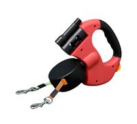 Double Headed Dog Leash Traction Rope 360 Degree Swivel Retractable with LED Light for Small Medium Dogs(Red)