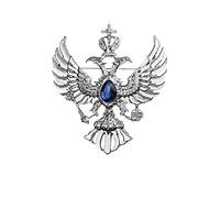 Double Headed Eagle Brooch Crystal Wings Crown Lapel Pin Fashion Collar Breastpin Vintage Badge Coat Suit Skirt Studs Accessories for Men Teens Women (Silver)