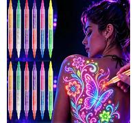 Double Headed Neon Face Paint Pens, Glow in the Dark Body Paint, Neon Party Accessories for Kids Adults, Washable Safe UV Luminous Paint for Skin, Tattoo Markers for Halloween Festival Supplies, 2 PCS