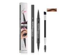 Double-Headed Precise Liquid Brow Pen - Long-Lasting Waterproof Eyebrow Pencil with Ultra Fine Tip & Blending Brush for Defined, Natural Looking Brows in Black Brown (Smudge-Proof)