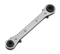 Double Headed Ratchet Wrench for Refrigeration Equipment Maintenance, Carbon Steel with Chrome Plated Finish, Includes Four Spanner Sizes 1/4 3/8 5/16 3/16 for Valve Servicing (A)