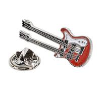 Double Headed Red Guitar Metal Enamelled Pin Badge Tie Pin Lapel Badge