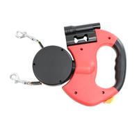 Double Headed Retractable Dog Lead with Flashlight and Poop Bags, 10FT Heavy Duty Reflective Walking Pet Leades for Small Dogs or Cats up to 18 lbs (Red)