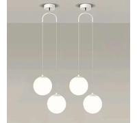 Double Heads Pendant Lighting Modern White Glass Pendant Lights Globe Chandelier Modern Minimalist Pendant Light Bedroom Bedside Hanging Lamp Adjustable Household Kitchen Hanging Suspension Lighting