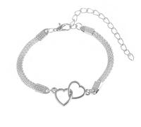 Double Heart Ankle Bracelet for Women - Adjustable Waterproof Diamond Rhinestone Ankle Bracelets for Women - Ladies Silver Ankle Bracelet - Stylish Silver Anklets Gift for Summer, Beach, Parties