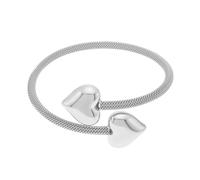 Double Heart Bangle Bracelet for Women Stainless Steel Thick Love Hearts Chunky Wrap Cuff Bangles Minimalist Open Mesh Bracelets Fashion Hand Jewelry, L, Stainless Steel, no gemstone