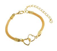 Double Heart Bracelet for Women - Adjustable Silver Bracelet Style Chain with Charm,Dainty Hand Jewellery Gift for Daughter,Summer Holiday Christmas Birthday,B/racelet f/or Women(Gold B/racelet)