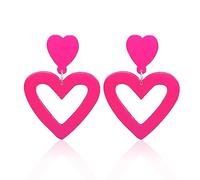 Double Heart Earrings for Women Hot Pink Heart Dangle Earrings Three Pink Heart Drop Earrings Acrylic Clear Asymmetric Heart Earrings Colorful Long Heart Earrings for Women Valentine's Day Birthday