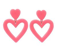 Double Heart Earrings for Women,Love Heart Dangle Earrings Trendy Red Pink Acrylic Love Earrings for Couples Valentine's Day