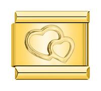 Double Heart Gold Charm Link fits all classic 9mm Italian style Bracelets - UK stock