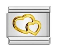Double Heart Italian Charm in Gold - fit all classic 9mm Italian Style Charm Link Bracelet