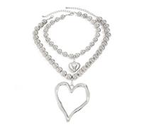 Double Heart Necklace - Chunky Necklace, Y2K Chunky Statement Layered Pendant Necklaces, Y2k Large Hollow Heart Necklaces for Women, Exaggerated Layered Double Hearts, Punk Streetwear Jewelry Gift