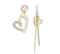 Double Heart Pearl Dangle Earrings For Women Gold Pearl Tassel Drop Earrings Gift Birthday Valentine's Day Mother's Day, Metal