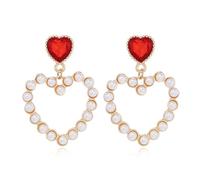 Double Heart Pearl Dangle Earrings For Women Gold Pearl Tassel Drop Earrings Gift Birthday Valentine's Day Mother's Day, Metal