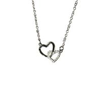 Double Heart Silver Interlock Crystal Pendant Necklace, 42.8 cm + 7cm Chain Length, Infinity Eternity Love Choker Necklace, Cute Initial Heart Adjustable Chain, Silver-Tone