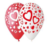 Double Hearts Red & White Latex Balloons 33cm / 13 in - Pack of 6