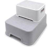 Double Height Toddler Step Stool Extra Wide 2 In 1 Kids Non Slip Training Stool For Bathroom Kitchen Grey