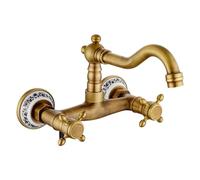 Double Hole Dual Lever Swivel Mixer Faucet | Hot Cold Water Mixer Valve Faucets Retro Basin Brass Sink Taps