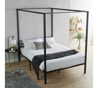 Sierra Modern Metal Canopy Bed 4 Poster Black Frame Home Bedroom Home Source Black Double