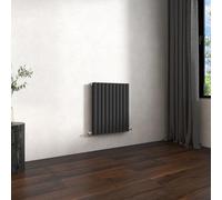 Double Horizontal Modern Oval Column Radiator 600x590mm Anthracite | Central Heating Wall Mounted Rads,BS EN442 Standards,Column Radiators Designed for UK Hallway, Living Room & Bathroom
