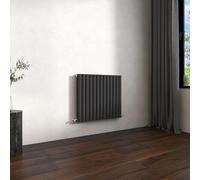 Double Horizontal Modern Oval Column Radiator 600x767mm Anthracite | Central Heating Wall Mounted Rads,BS EN442 Standards,Column Radiators Designed for UK Hallway, Living Room & Bathroom