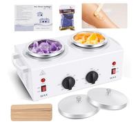 Double Hot Wax Pot, 1000ml Wax Warmer for Painless Hair Removal with 20 Wood Spatulas, Adjustable Temperature Waxing Machine, Professional Beauty Salon Wax Heater Pot for Bikini, Home Use