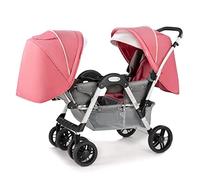 Double Infant Stroller,Baby Stroller Twins-Cozy Compact Twin Baby Pram Stroller,Oversized Canopy,Double Seat Tandem Stroller with Tandem Seating,Easy Foldable (Color : Pink)