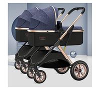 Double Infant Stroller,Baby Stroller Twins-Cozy Compact Twin Stroller,Twin Baby Pram Stroller,Oversized Canopy,Double Seat Tandem Stroller with Tandem Seating,Easy Foldable (Color : Blue)