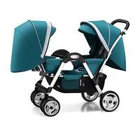 Double Infant Stroller for Twins - Cozy Compact Foldable Baby Pram With Oversized Canopy, Double Seat Tandem Seating (Green)