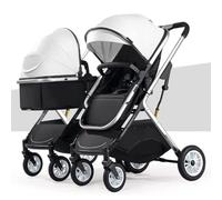 Double Infant Stroller,Twin Baby Pram Stroller,Toddler Stroller for Twins Side by Side,Foldable Double Seat Tandem Stroller High Landscape Foldable Pushchair(Color:White)