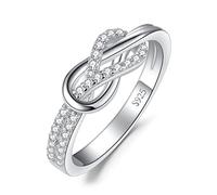 Double Infinity Knot Cubic Zirconia Promise Rings for Women, Love Twisted 14K White Gold 925 Sterling Silver Ring for Girl, CZ Gemstone Jewellery Sets Rings(J)