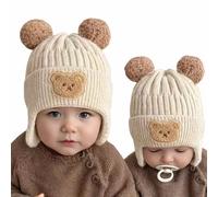 Double Insulated 0-24m Teddy Bear Beanie Hat Unisex (1, Cream)