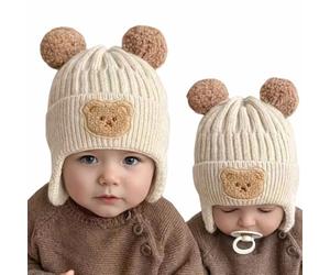 Double Insulated 0-24m Teddy Bear Beanie Hat Unisex (1, Cream)