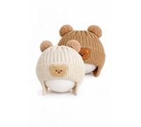 Double Insulated 0-24m Teddy Bear Beanie Hat Unisex (2, Cream & Beige)
