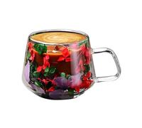 Double Insulated Glass Coffee Cups - Double Wall Glass Coffee Cups, Insulated Glass Cup Double Wall Glass Round Cup | Smooth Fusion Flowers Glass Mug Fl