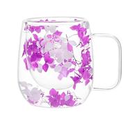 Double Insulated Glass Mugs,Dried Flower Heat Insulation Cups | Double-Layered Glass Tea Cup, Transparent Coffee Mugs with Handle 200ml for Juice Beverages Water