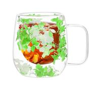 Double Insulated Glass Mugs | Dried Flower Insulated Tea Mugs,Clear Glass Coffee, Double-Layered Heat Insulation Cup with Handle 200ml for Espresso, Cappuccino, Latte