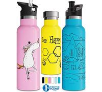 Double Insulated Water Bottle with Straw Lid & Sports Cap | Stainless Steel BPA Free Eco Friendly Non Sweat Durable Finish 500ml / 600ml / 750ml Metal Hydro Thermos (750 ml, Yellow)