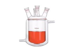 Double Jacketed Reactor Four Mouth Reaction Flask Laboratory Borosilicate Glass Beaker(50ml 24X24X24X24)